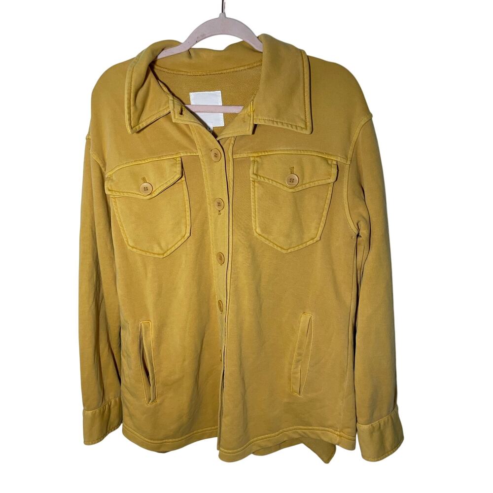 Avec Les Filles French Terry Pigment Mustard Front Button Shacket
